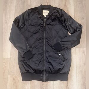Hollister Black Bomber Jacket Varsity Style 🍷